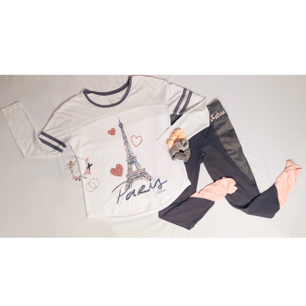 Grey pink and white Paris leggings outfit